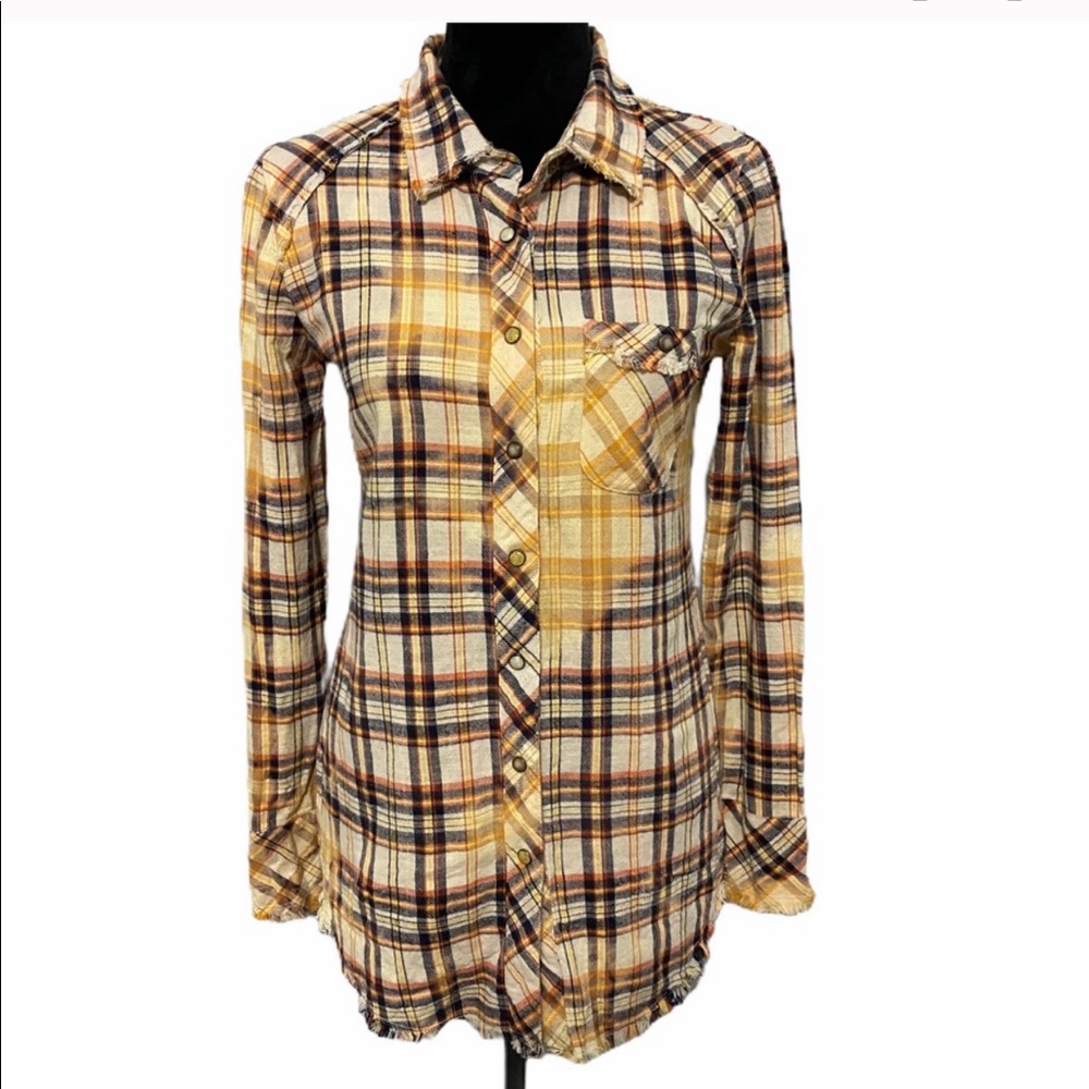 ISO Free People plaid bleach snap shirt